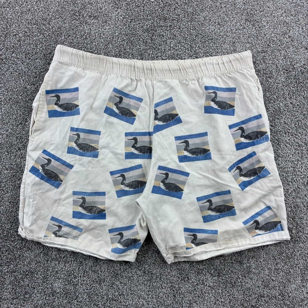 Vintage Livestock Loon Shorts Mens XL Cream Twill Nature Outdoors Duck Bird